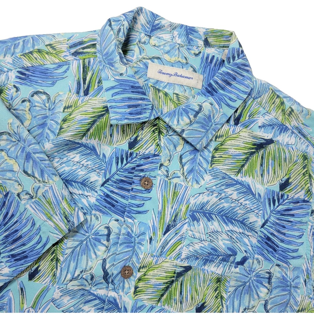 Tommy Bahama Mens‎ Medium Blue Green All Over Floral Hawaiian Button Up SS